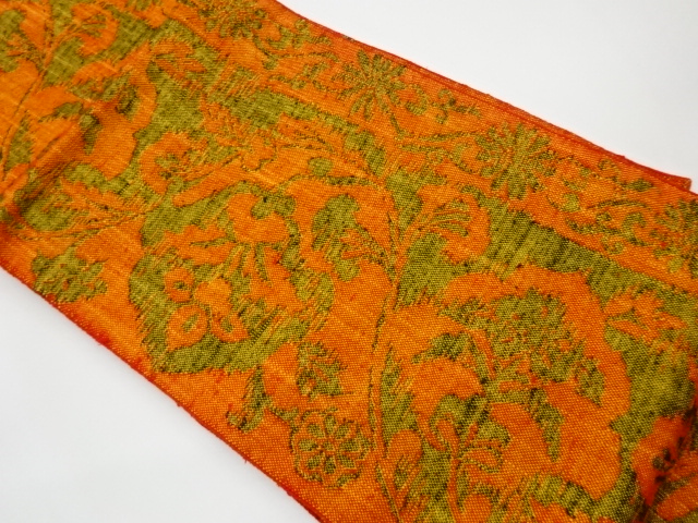JAPANESE KIMONO / VINTAGE NAGOYA OBI / MAWATA TSUMUGI / WOVEN FLOWER ARABESQUE